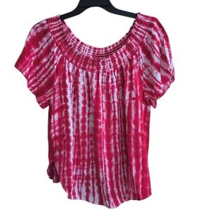 Lane Bryant Red and White Tie-Dye Blouse Size 18/20